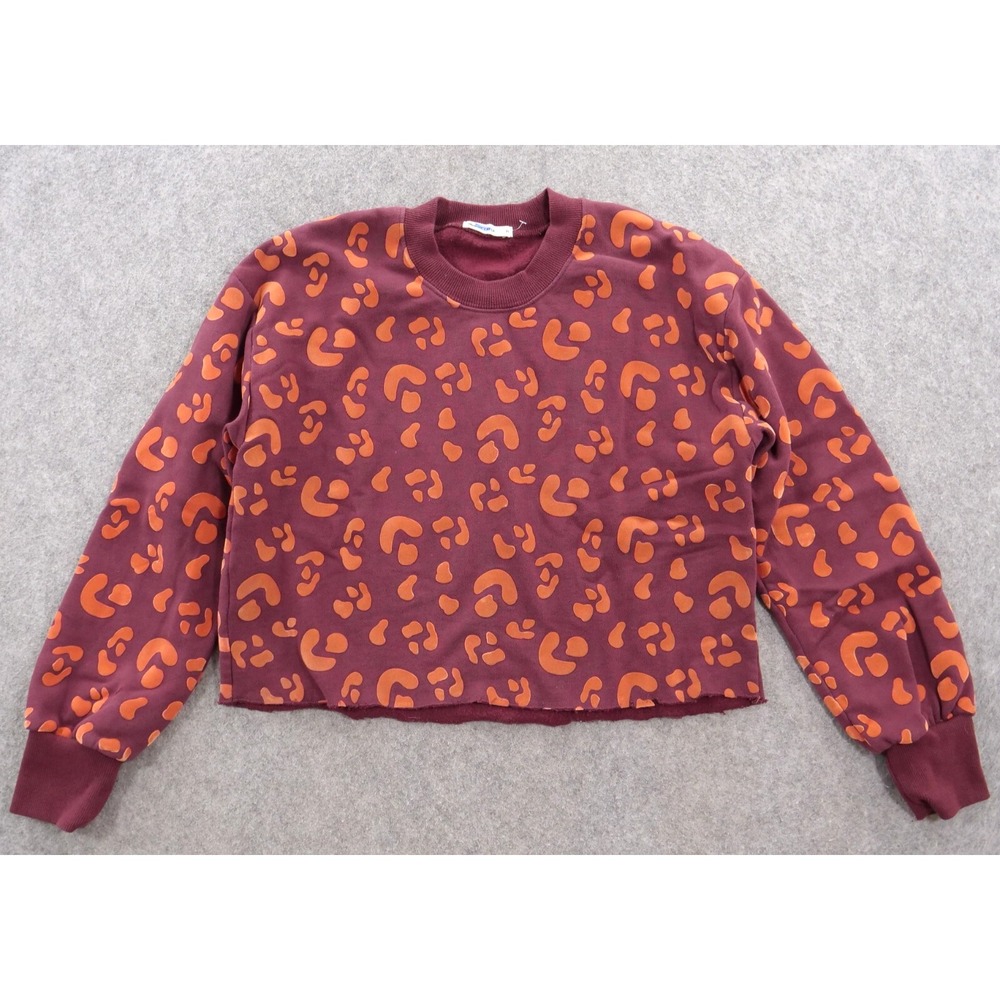 Marine Layer Sweatshirt Womens Medium Red Crop Coraline Leopard Print Pullover